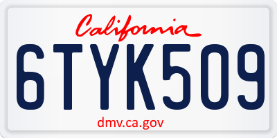 CA license plate 6TYK509