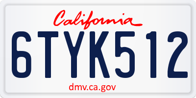 CA license plate 6TYK512