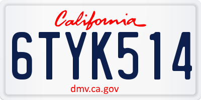 CA license plate 6TYK514