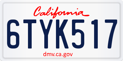 CA license plate 6TYK517