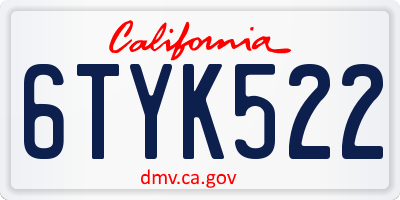 CA license plate 6TYK522