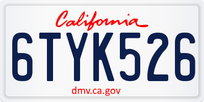 CA license plate 6TYK526