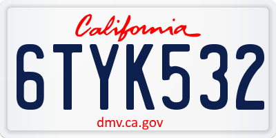 CA license plate 6TYK532