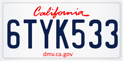 CA license plate 6TYK533
