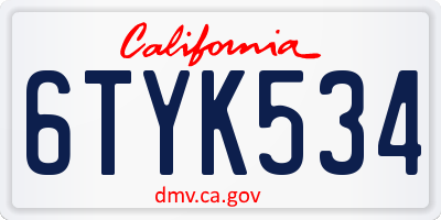 CA license plate 6TYK534