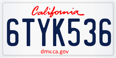 CA license plate 6TYK536