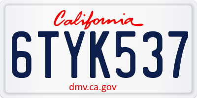 CA license plate 6TYK537