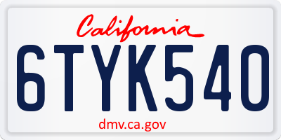 CA license plate 6TYK540