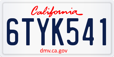 CA license plate 6TYK541
