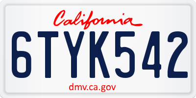 CA license plate 6TYK542
