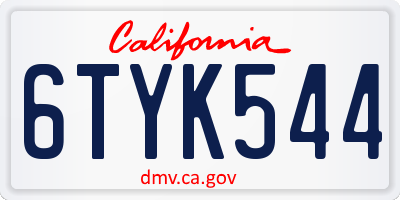 CA license plate 6TYK544