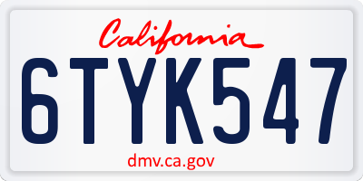 CA license plate 6TYK547