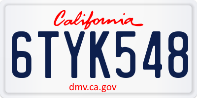 CA license plate 6TYK548