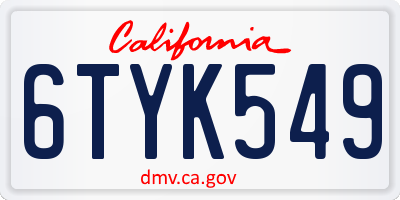 CA license plate 6TYK549