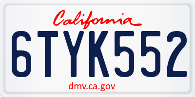 CA license plate 6TYK552