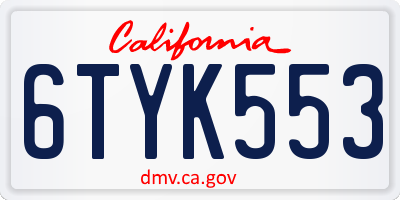 CA license plate 6TYK553