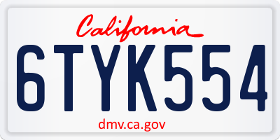 CA license plate 6TYK554
