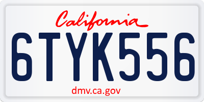 CA license plate 6TYK556