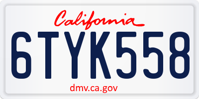 CA license plate 6TYK558
