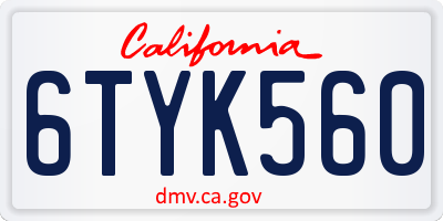CA license plate 6TYK560
