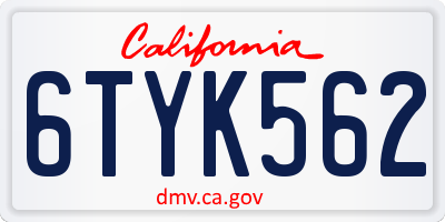 CA license plate 6TYK562