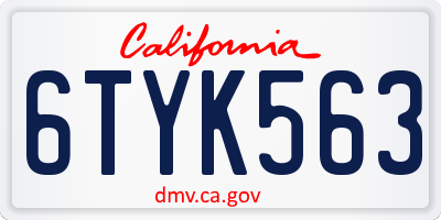 CA license plate 6TYK563