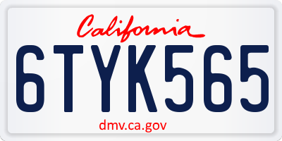 CA license plate 6TYK565