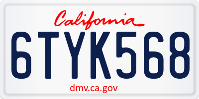 CA license plate 6TYK568