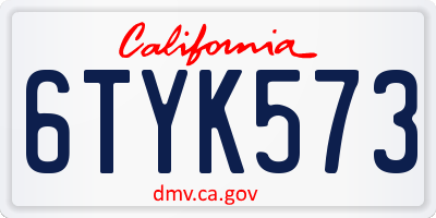 CA license plate 6TYK573