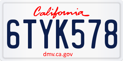 CA license plate 6TYK578