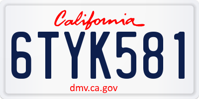 CA license plate 6TYK581