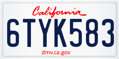CA license plate 6TYK583