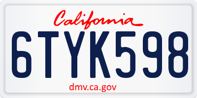 CA license plate 6TYK598