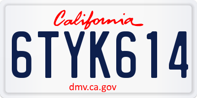 CA license plate 6TYK614