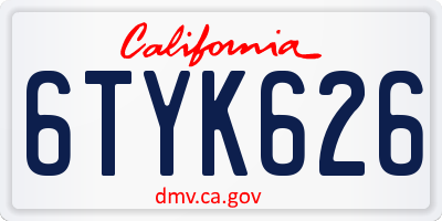 CA license plate 6TYK626