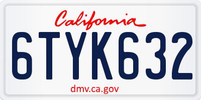 CA license plate 6TYK632