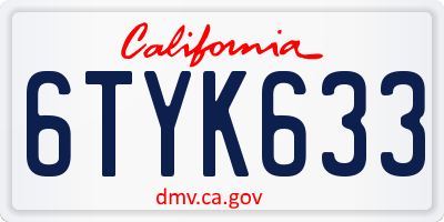 CA license plate 6TYK633