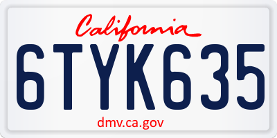 CA license plate 6TYK635
