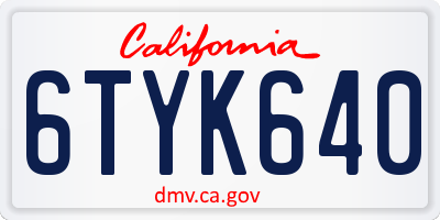 CA license plate 6TYK640