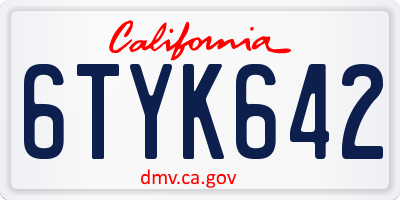 CA license plate 6TYK642