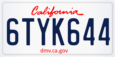 CA license plate 6TYK644