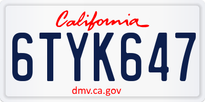CA license plate 6TYK647