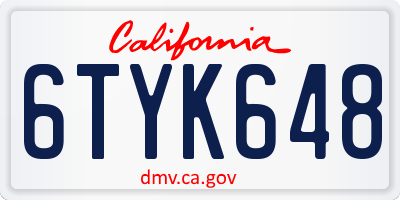 CA license plate 6TYK648
