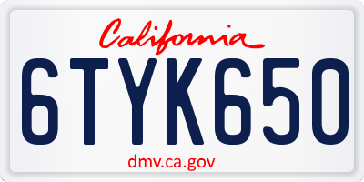 CA license plate 6TYK650