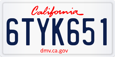 CA license plate 6TYK651