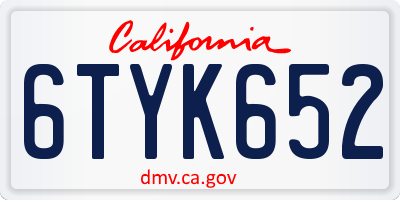 CA license plate 6TYK652