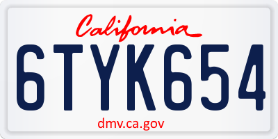 CA license plate 6TYK654