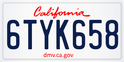 CA license plate 6TYK658