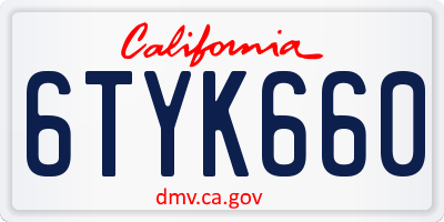 CA license plate 6TYK660