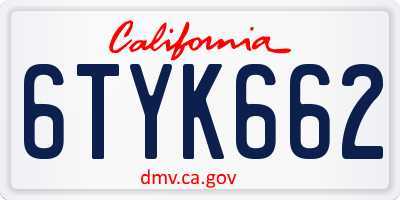 CA license plate 6TYK662
